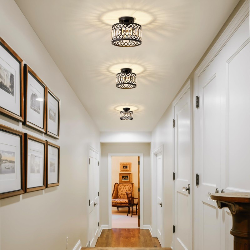 Pevfah Crystal Black Ceiling Light, Modern Semi Flush Mount Ceiling