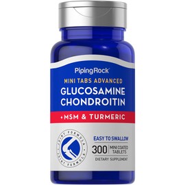 Piping Rock Glucosamine Chondroitin MSM | 300 Tablets | Plus Turmeric | Mini Tabs | Non-GMO, Gluten Free Supplement
