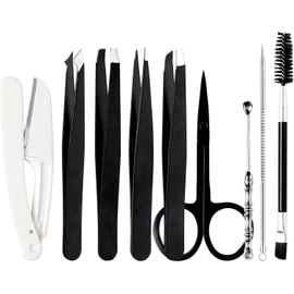 Lumbor37 Set de 9 Pinzas para Cejas de Acero Inoxidable, Pinzas de Precisión con Tijera, Kit Profesional para Depilar y Moldear, Incluye Caja de Almacenamiento