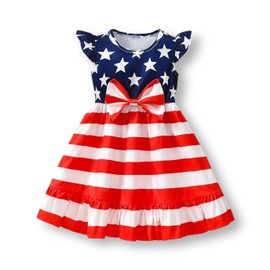 SXSXSX Girls 4th of July Dress Toddler – Patriotic American Flag Outfit with Flutter Sleeves, Red White Blue Skirt for Independence Day, Baby to Preschool (Ages 18M-6Y)