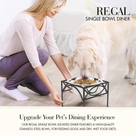 Regal Single Bowl Raised Feeder - Elevated Feeding Station - Metal, Wrought Iron Dog Bowl, Best Single Diner, Pet Bowl for Small, Medium, Large and XL Dogs - NMN Designs (Medium - 7" Tall)