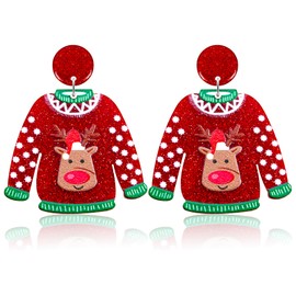 Skyfun Christmas Earrings for Women Acrylic Lightweight Dangle Earrings Merry Christmas Santa Claus Snowman Ugly Sweater Elk Xmas Holiday Jewelry Gifts Accessories Red Sweater