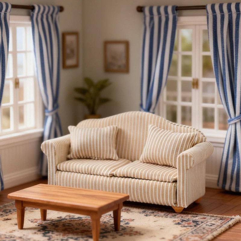 CHAMBERY 1:12 Scale Miniature Couch Wooden Sofa Dollhouse, Khaki