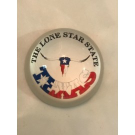 Texas Paperweight Round Glass Design Longhorn With Texas Flag Design