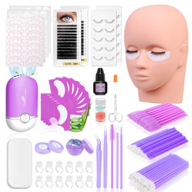 442 PCS Lash Kit for Eyelash Extension, Professional Lash Extension Training Kit: Mannequin Head, Lash Cluster, Fan Dryer, Lash Glue, Eyelash Remover, Lash Extension Supply Tool for Beginner Practice