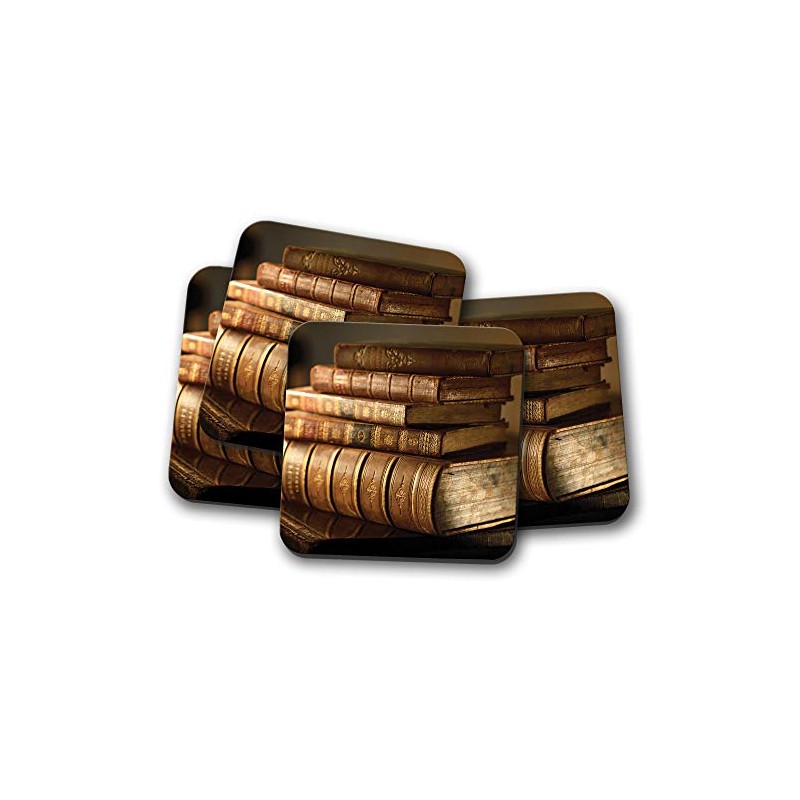 4 Set - Vintage Books Coaster - Reading Book Worm