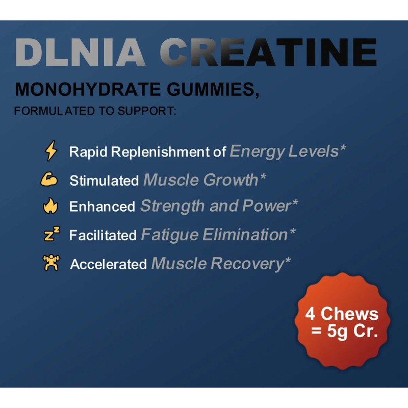 Dlnia- 120 Gomitas De Creatina Monohidrato Para Hombres Y M