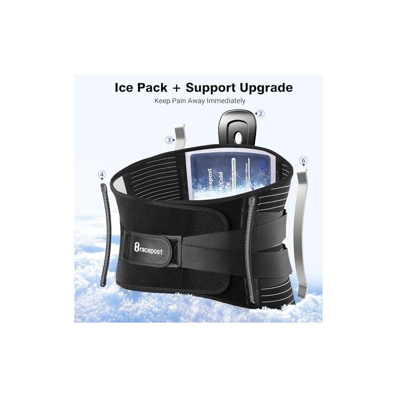 Back Brace for Lower Back Pain, 2 Reusable Ice Packs