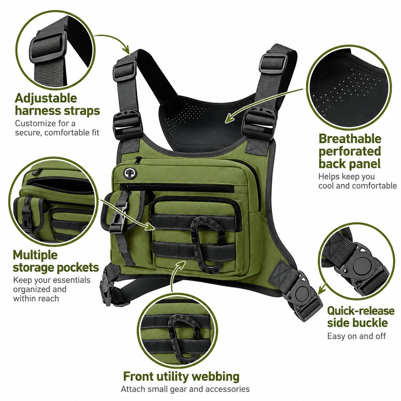 Tactical Chest Bag for Men, Water-Resistant Crossbody Sling Backpack with