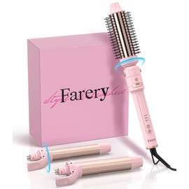 FARERY 3 in 1 Interchangeable Automatic Rotating Curling Iron & Thermal Brush Set, 1'' & 1.25'' Curling Iron, Automatic Hair Curler with 1.5'' Heating Round Curling Brush, 3 Temps Adjustable 300-410°F