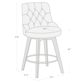 Watson & Whitely Counter Height Bar Stools, Performance Fabric Upholstered Modern Swivel Barstool with Back, Solid Wood Legs, 26" H Seat, Linen
