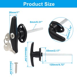 Bonsicoky Garage Door T-Handle Lock with 2 Keys, T-Handle Universal Replacement Lock for Garage Camper Door, Black