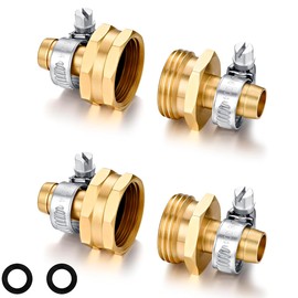 SIGURANTA Garden Hose Repair Connector with Clamps Hose End Repair Kit, 1/2"Barb Garden Hose Fittings Male and Female brass garden hose ends (1/2"Barb-2 Set)