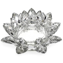 OwnMy Crystal Lotus Flower Candle Holder for Pillar Candle up to 3", Decorative Glass Lotus Petal Votive Candle Holder Tea Light Holder Candle Stand Candle Lamps for Home Decor Wedding Party (Clear)