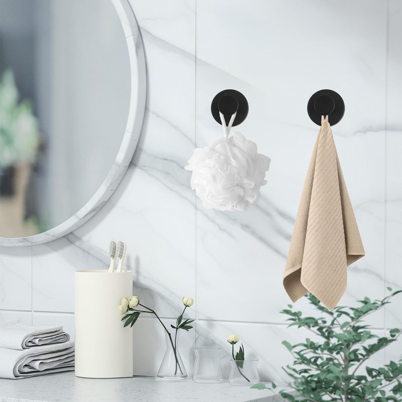 SJUNJIE 4Pcs Vacuum Suction Cup Hooks Removable Hooks Black Suction