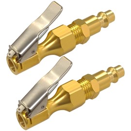 MACHSWON 2 Pcs Tire Air Chuck Open Flow Brass Air Nozzle with Air Quick Connector Heavy Duty Lock On Tire Chuck with Clip for Inflator Gauge Compressor Accessories Car