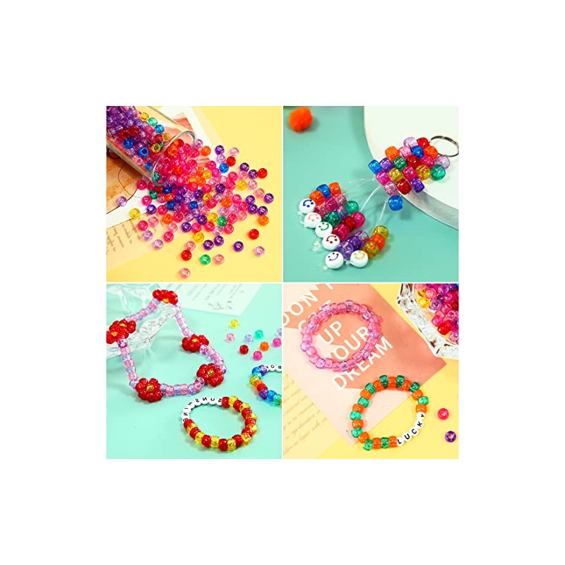 Iooleem Pony Beads (1000pcs Red Glitter) - Beads for Jewelry