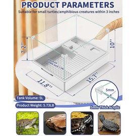 MoonOrange Large Turtle Tank Kit(Tank + Light + Water Pump), Acrylic Turtle Tank Starter Kit with Two Rain Shower Head, Adjustable Water Pump, Higher Fences (Kit-S)