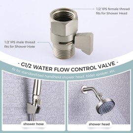 Aomasi Shower Head Shut off Valve, Brass Water Flow Restrictor with Lever Handle, Brushed Nickel