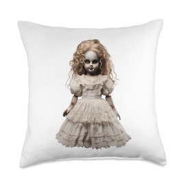 Haunting Gothic Doll with Vintage Victorian Elegance Art Throw Pillow