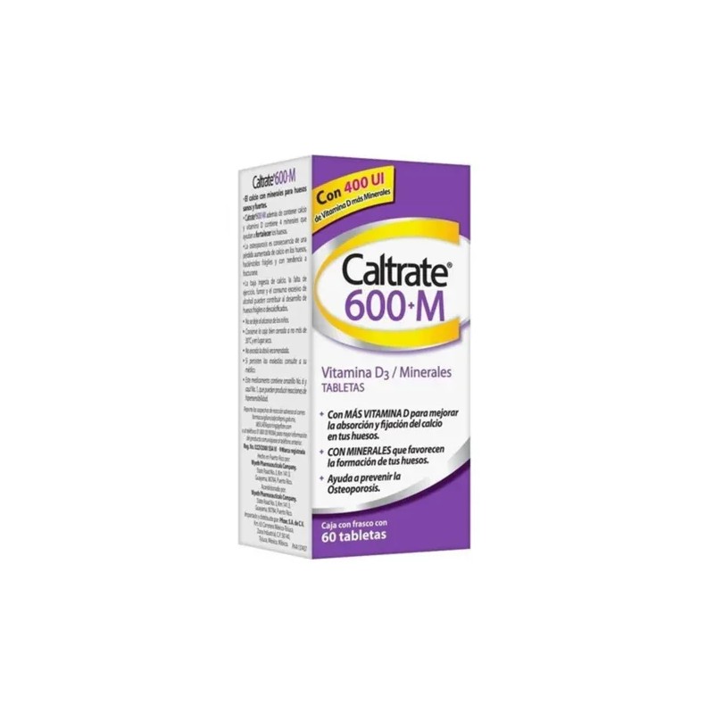 Suplemento De Calcio 600+m / 400 Iu Frasco 60 Tabs