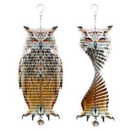 Zzbakress 2-in-1 Owl Metal Wind Spinners Double Sided Owl Picture Bird Reflector Hanging Wind Spinners Fake Owl for Window Outdoor Patio Garden Farm (1, 12x5.6 in)