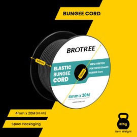 Brotree Bungee Cord Elastic Shock Cord 4mm x 30m Bungee Rope Heavy Duty for Trailer, Tarpaulin, Tent Pole, Kayak and Backpack - Black