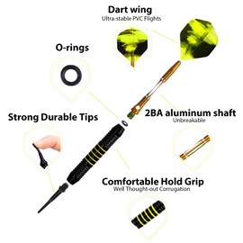 Darts with Plastic Tip for Electronic Dartboard, Set of 3, Soft Darts Set, 18 g Professional Soft Darts and Extra Shaft Flights, Dart Tips, Anti-Loose Rubber Rings (Yellow)