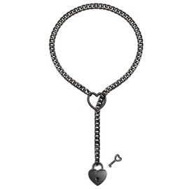 paloli Womens Slip Chain Necklace Heart O-Ring, Punk Rock Cuban Long Necklace Jewelry For Women, Adjustable Lariat Y-Necklace Heart Locker With Key (Black, 24'')