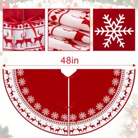 SHOUS Falda de Árbol de Navidad Rojo, 120CM Tela navideña Falda, Diseño de Copos de Nieve y Alce Reno Decoracion, Navidad árbol Pie para Decoraciones de Navidad, Fiestas, Decoración del Hogar