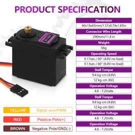 4Pcs MG996R 55G Micro Servo Motor Metal Geared Motor Kit for RC Car Robot Helicopter, Mini Servos for Arduino Project