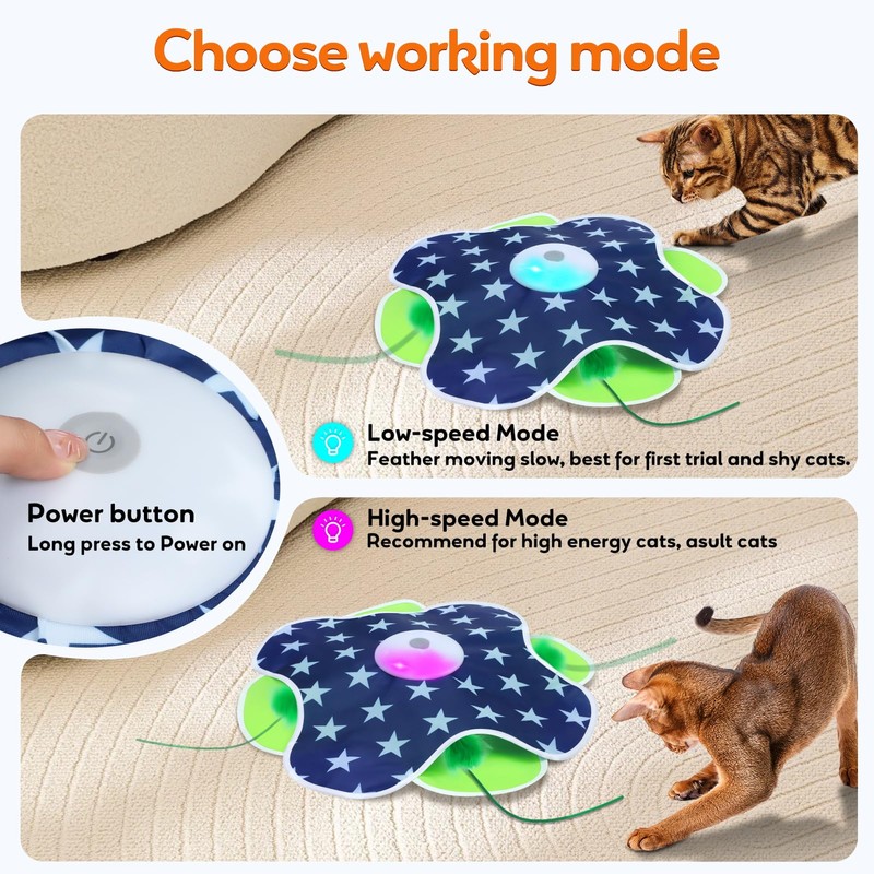 Oxawo Interactive Cat Toys Auto Moving Feather Concealed in Mat,Motion