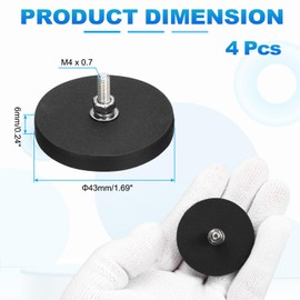 4 Pcs 1.7" Dia Rubber Coated Magnets, 19LBS Anti-Scratch Flag Magnet Base with M4 Male Threaded Studs and Nut Magnets Holder for Camera Light Bar Mirror Tool