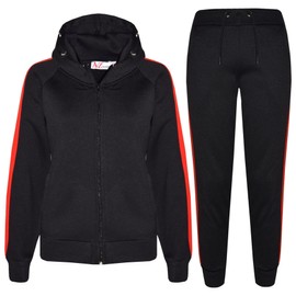 A2Z 4 Kids Girls Boys Tracksuit Plain Zipped Hooded Sweatshirt Top Bottoms Gym Jogging - T.S 102 Black Red 9-10