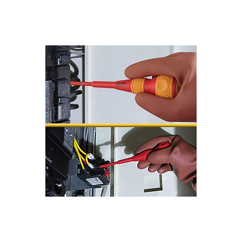 VESSEL Ball Grip Insulated Screwdriver +2×100, Electric Shock Prevention, VDE