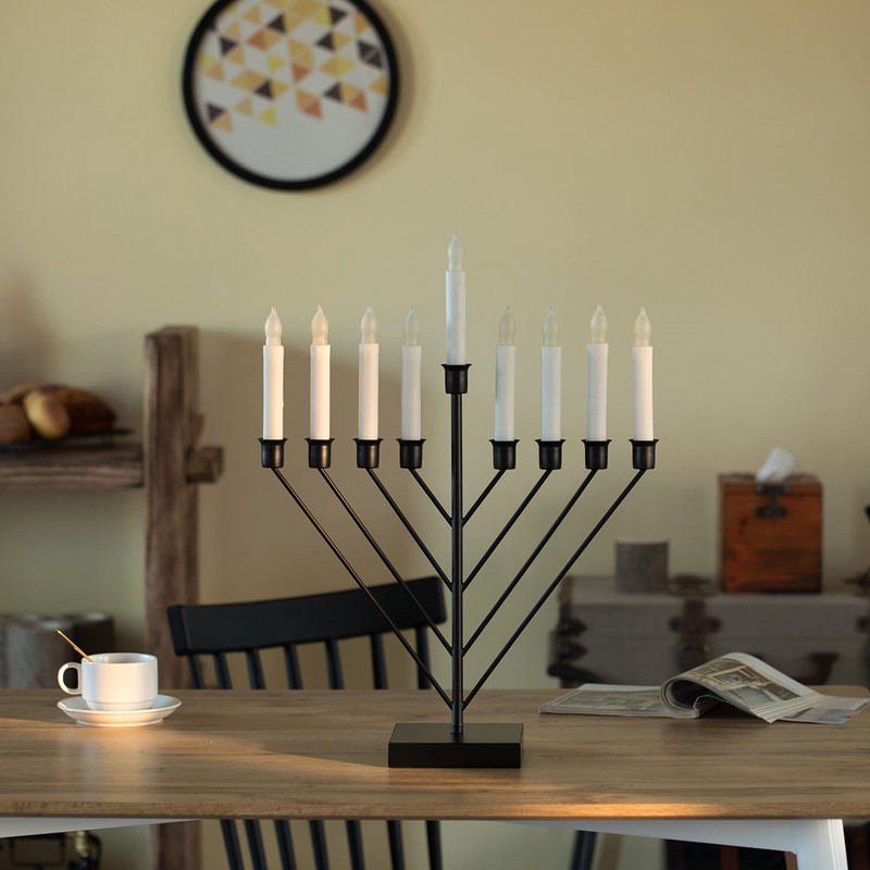 Nine Branch Electric Chabad Judaica Chanukah Menorah with LED Candle