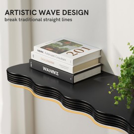 SUMGAR Black Floating Shelves for Wall Shelf Unit Modern Storage Long Large Shelf for Living Room Bathroom, Bedroom, Kitchen, Home Decor Set of 2, Wave Live Edge 35 Inch and 24 Inch