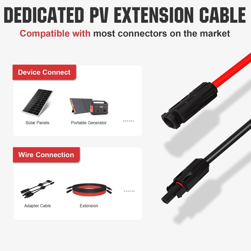 ECO-WORTHY 20FT 10AWG Solar Extension Cable 30A/1000V DC, IP67 Waterproof