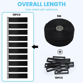 GUIGA 5 cm x 5 m Reusable Nylon Roll of Scratch for Cable Storage (with 10 Loops), Free to Cut Roll of Scratch for Home and Office (Black)