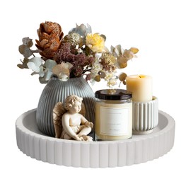 MAONAME Concrete Decorative Tray for Coffee Table, 11" Modern Gray Round Tray, Modern Circle Serving Trays, Dining Table Centerpiece Tray for Home Decor, Bathroom, Living Room