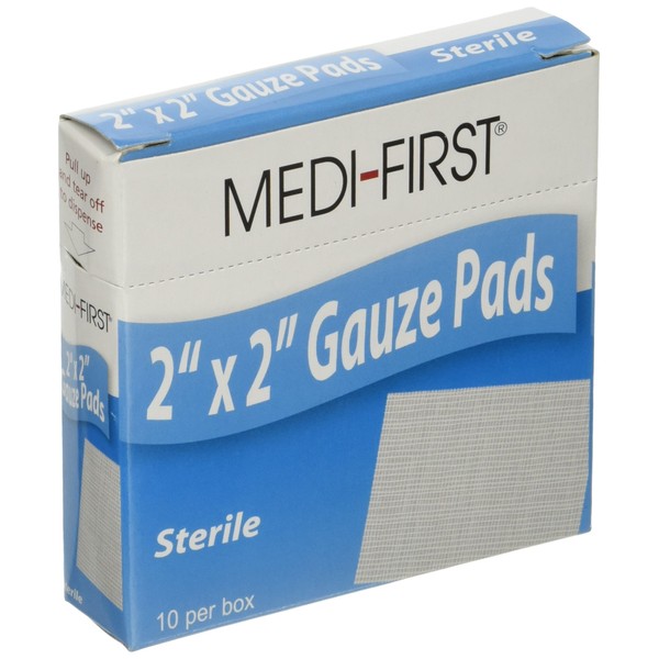 Medi-First 60612 Sterile Gauze Pads, 2-Inch By 2-Inch, 10 Per Box