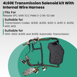 4L60E 4L65E Transmission Master Solenoid Kitcompatible with G.M EPC Shift TCC 3-2 PWM 1993-2002 Automatic Transmission Solenoid Kit W/Harness & Transmission Filter