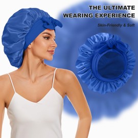 Silk Bonnet for Sleeping Women, Silk Hair Bonnet for Sleeping, Silk Hair Wrap for Sleeping Women, Satin Bonnet with Tie Band Blue