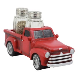 Ebros Classic Old Fashioned Red Pickup Truck Figurine Holder For Glass Salt And Pepper Shakers Kitchen Decor Statue (S&P Shakers)