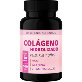 LENICO Colágeno Hidrolizado 500 mg con MSM, Alanina y Vitaminas A, C y E | Suplemento para Piel, Cabello y Uñas | 90 Cápsulas | Alta Absorción | Sin Gluten ni Aditivos