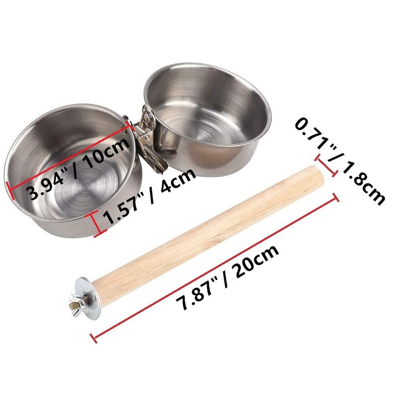 Bird Perch with Feeder Cups Bowls Stainless Steel Odorless with