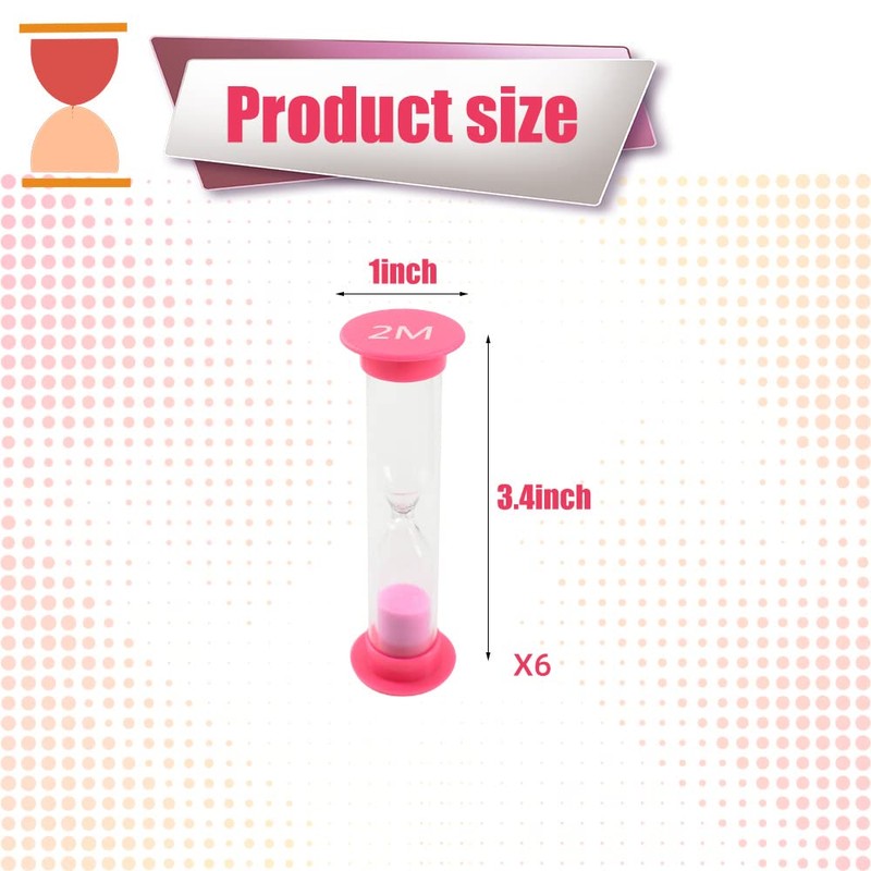 HOKPA Two Minutes Sand Timer, 6Pcs Pink Mini Glass Hourglass