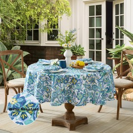Newbridge Oval Fabric Tablecloth, Corfu Mediterranean Blue Paisley, 60 x 84 Inch, Indoor Outdoor Stain and Water Resistant Heavy Weight Table Cover, Shabby Chic Blue Floral