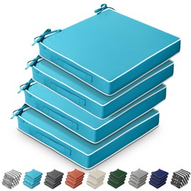 Leinuosen 4 Pcs Patio Cushion Covers, 19'' x 19'' x 3'' Waterproof Cushion Replacement for Furniture Sofa Couch Slip Covers with Adjustable Ties Portable Handle, Cover Only(Sky Blue)