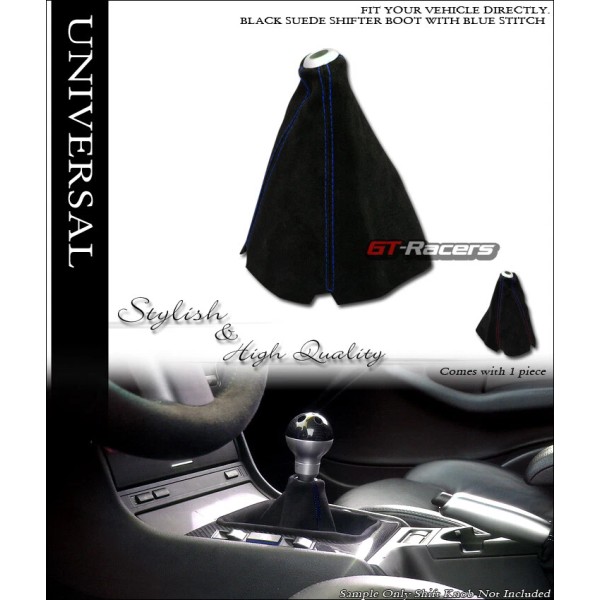 GTRacers Universal Black Suede Blue Stitch Shifter Shift Gear Boot